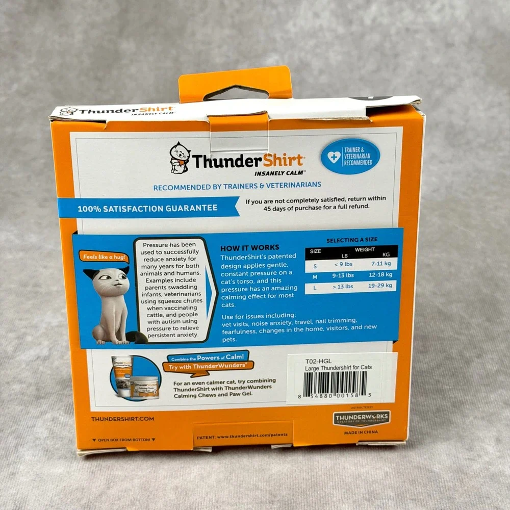 ThunderShirt for Cat Anxiety Calming Vest Solid Gray Size Large